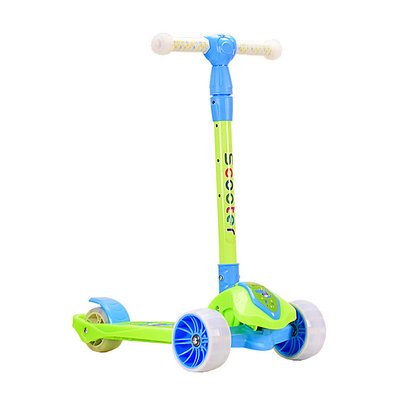 Самокат дитячий 3-х колісний HS2014 (RL7T) складаний, колеса, що світяться, PU (Зелений-синій) HS2014(Green) фото